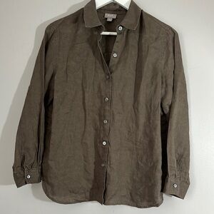 J.Jill 100% linen Brown button down long sleeve top size XS